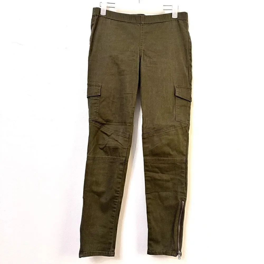 Forever 21 Womens Cargo Pants Cotton Blend Stretch Side Zip Army Green Medium